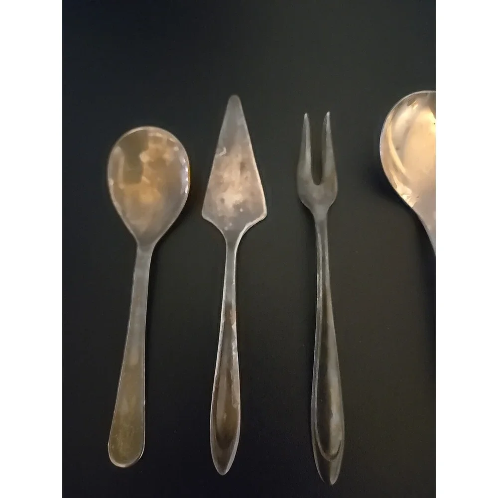 Lot Of 6 Various Silverplated Flatware Spoons Forks w 2‎ Stainless Steel Spoons